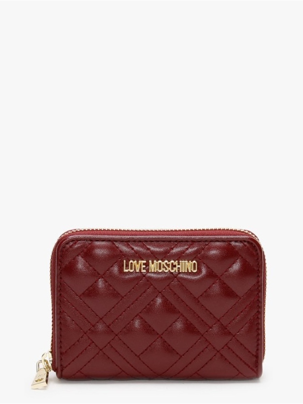 MOSCHINO Love Moschino Burgundy Quilted Gold Logo Zip-Around Wallet NWT